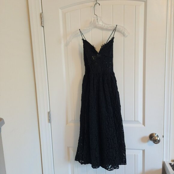 Fame Partners Black Lace Strap Midi Dress With Floral Overlay - Picture 1 of 12